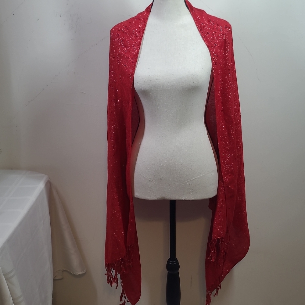 Elegant Red Shawl with Fringe